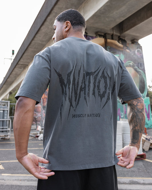 Division Oversized Tee - Washed Dark Tornado - Muscle Nation T-Shirts