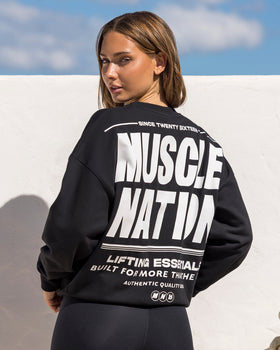 Kick-Start Boxy Pullover - Black-Jumpers & Hoodies-XXS-042618BLK-XXS-MNAPPRL50223-1-Muscle Nation