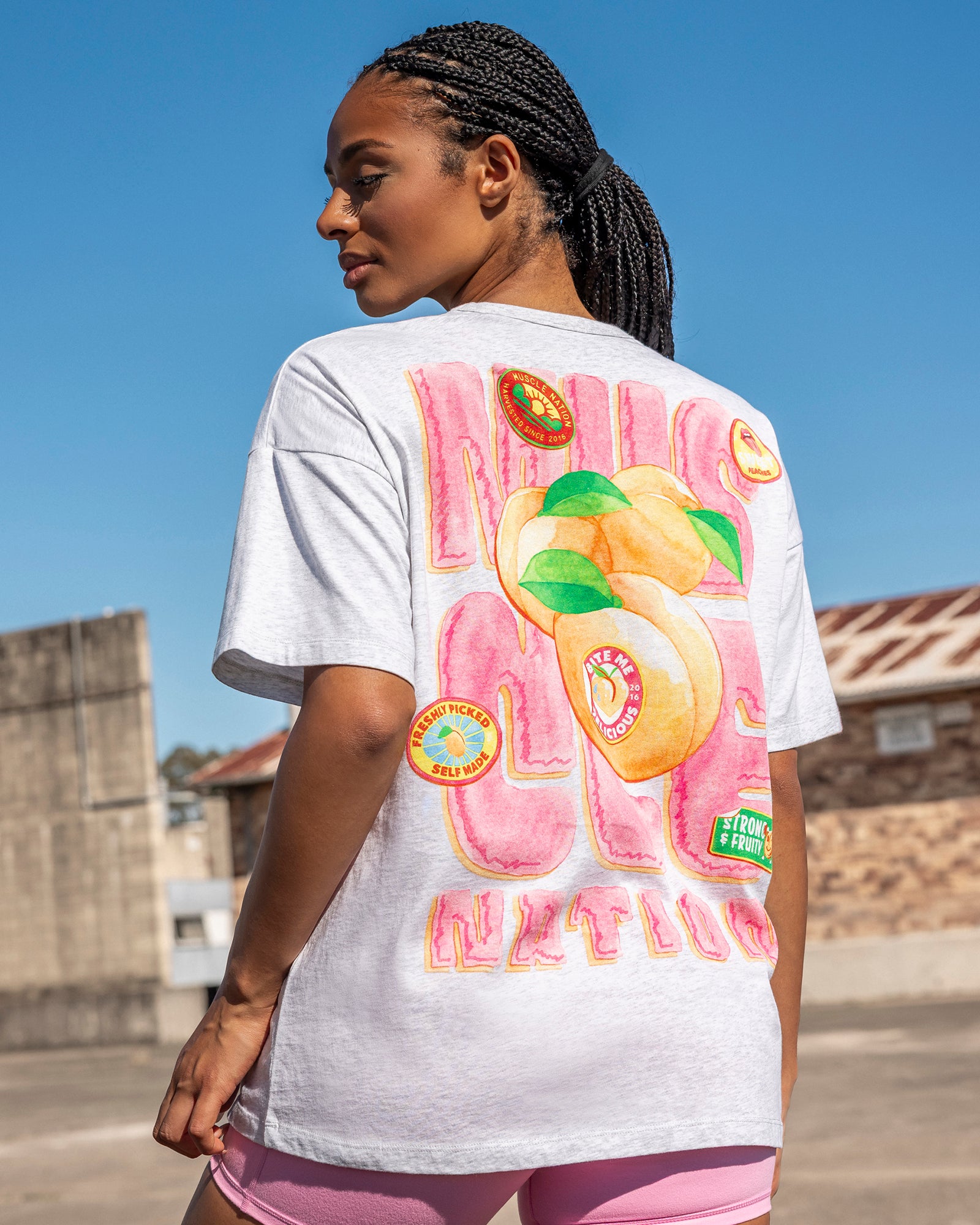 Peach Nation Oversized Tee - Snow Grey Marl