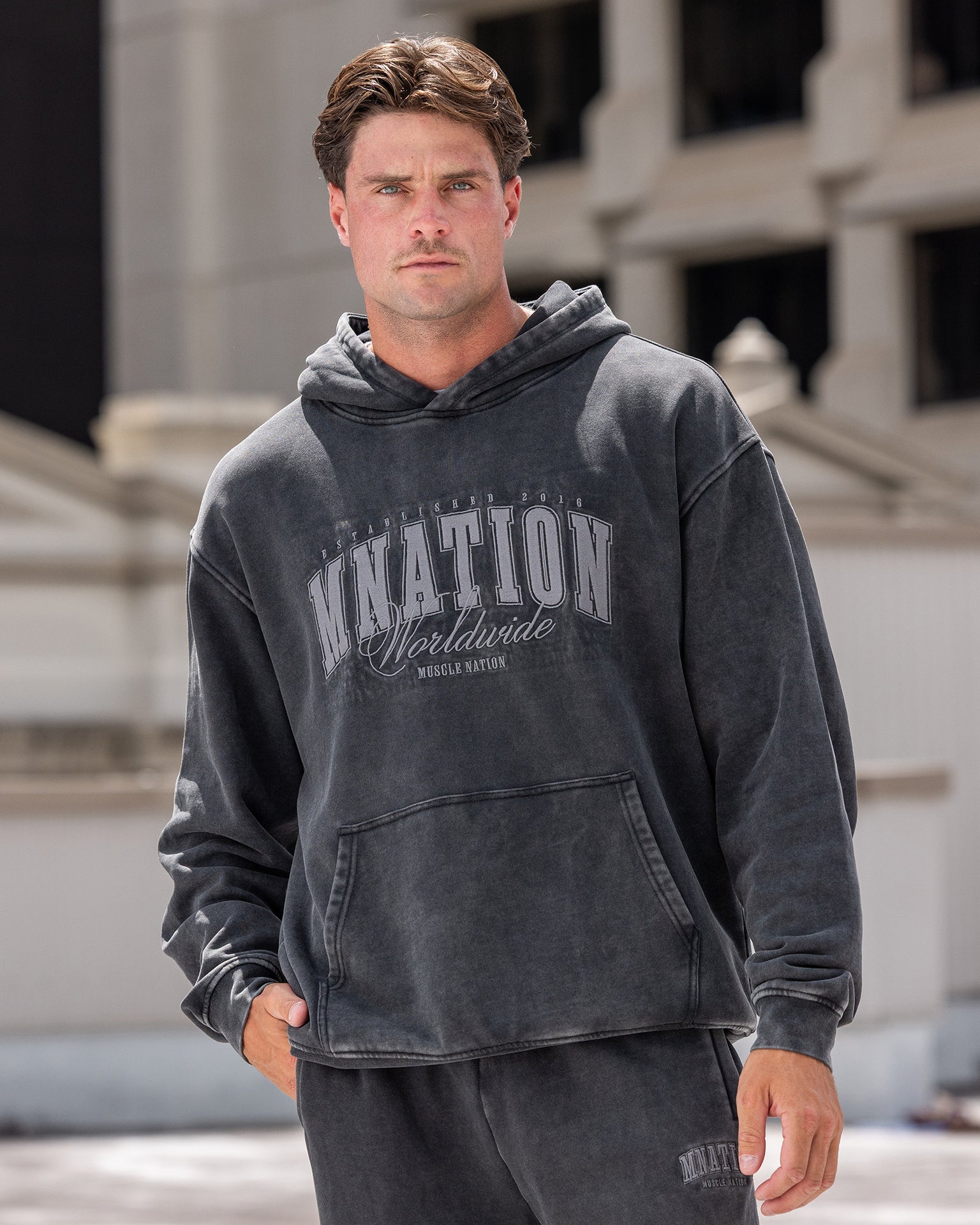 Worldclass Oversized Vintage Hoodie Washed Black - Muscle Nation men's hoodie
