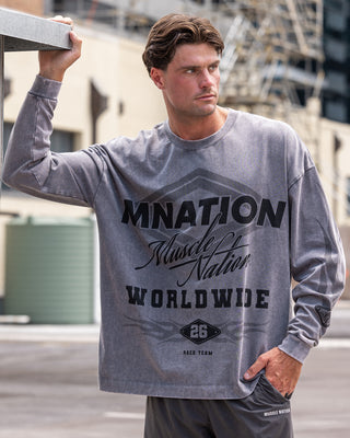 Worldwide Racing Long Sleeve Vintage Tee - Washed Tornado-Long Sleeve T-Shirts-XS-032643WSHTORN-XS-MNAPPRL49685-1-Muscle Nation
