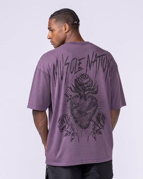 Heartless Oversized Vintage Tee Washed Dark Purple - Muscle Nation men's gym tee