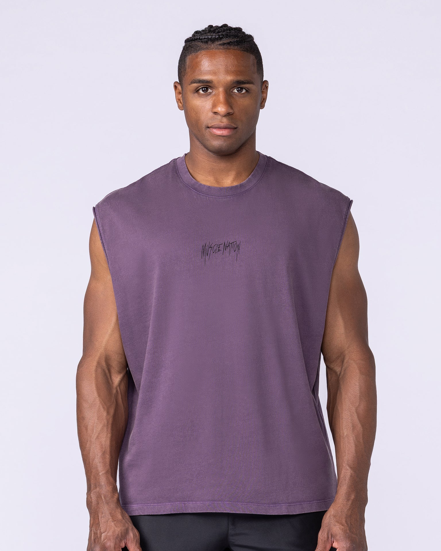 Heartless Vintage Boxy Muscle Tank - Washed Dark Purple-Singlets & Tanks-S-1125142WDRKPUR-S-MNAPPRL47433-2-Muscle Nation