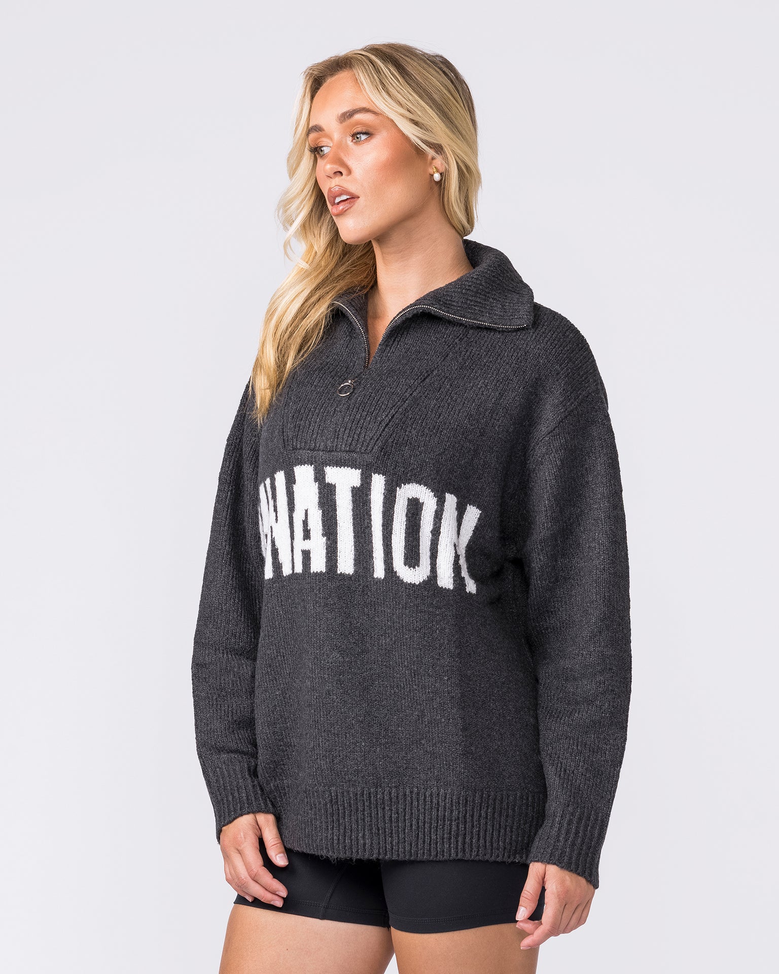 Heritage Oversized Knit - Black Marl-Jumpers & Hoodies-XXS / XS-042601BLKMRL-XXS / XS-MNAPPRL49880-5-Muscle Nation