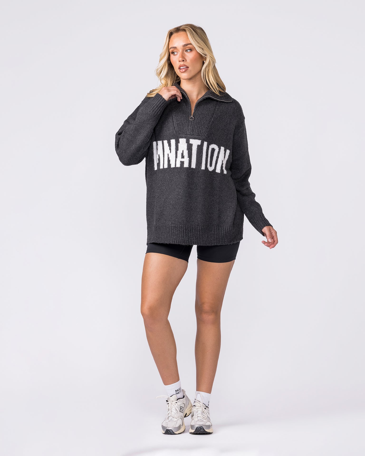 Heritage Oversized Knit - Black Marl-Jumpers & Hoodies-XXS / XS-042601BLKMRL-XXS / XS-MNAPPRL49880-7-Muscle Nation