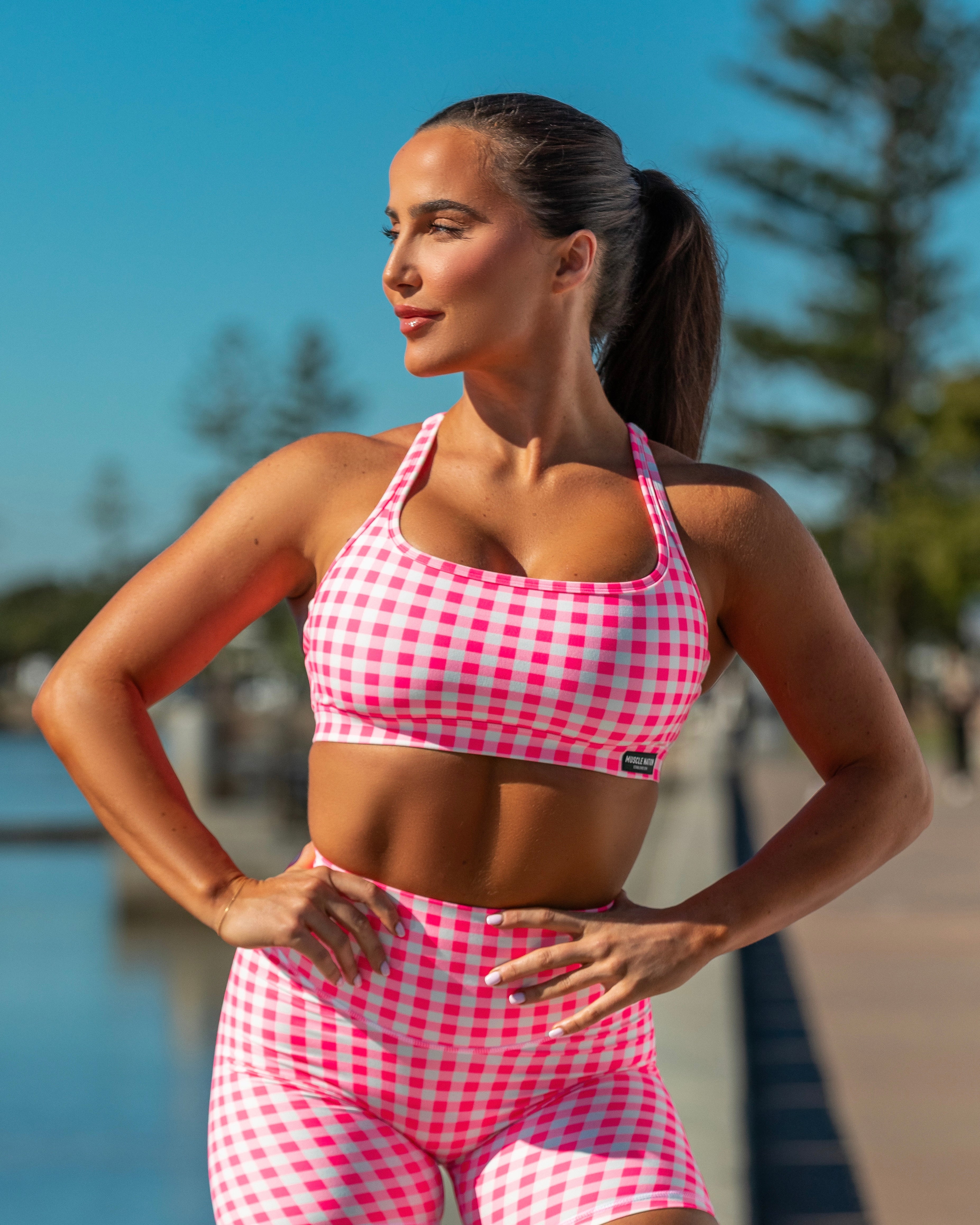 Desire Aura Bra - Neon Pink Gingham Print