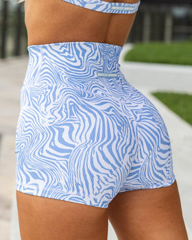 Zero Rise Rib Booty Shorts - Pacific Blue Zebra