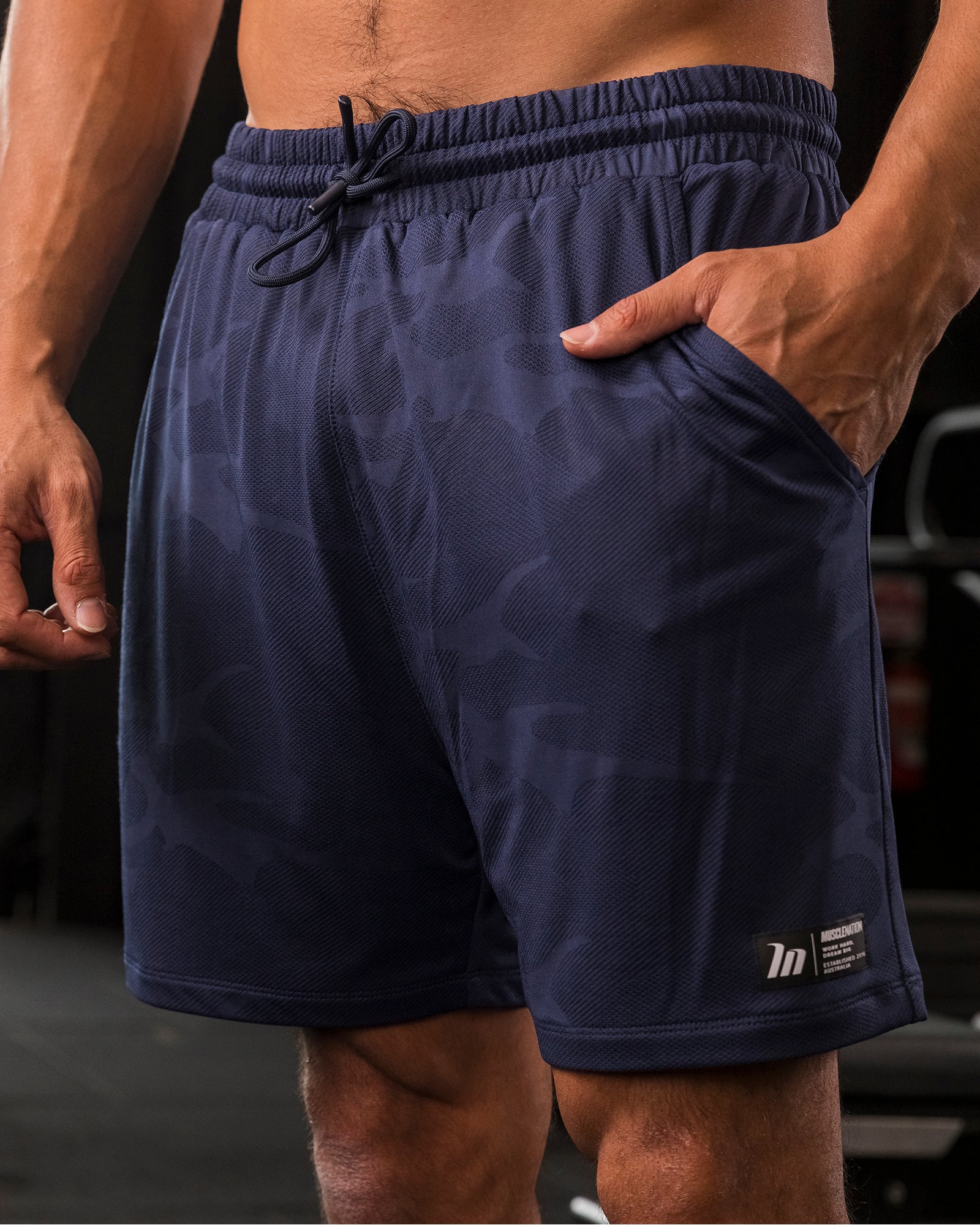 Tech Camo Lay Up 5" Shorts - Navy Camo-Shorts-S-112431NVYCAMO-S-MNAPPRL35571-1-Muscle Nation