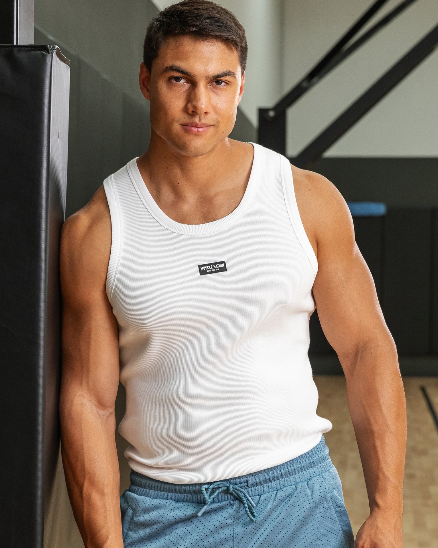 Rib Fitted Training Tank - White-Singlets & Tanks-S-112349WHT-S-MNAPPRL28091-1-Muscle Nation