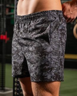 Function 4'' Shorts - Grey/ Black Distressed Print