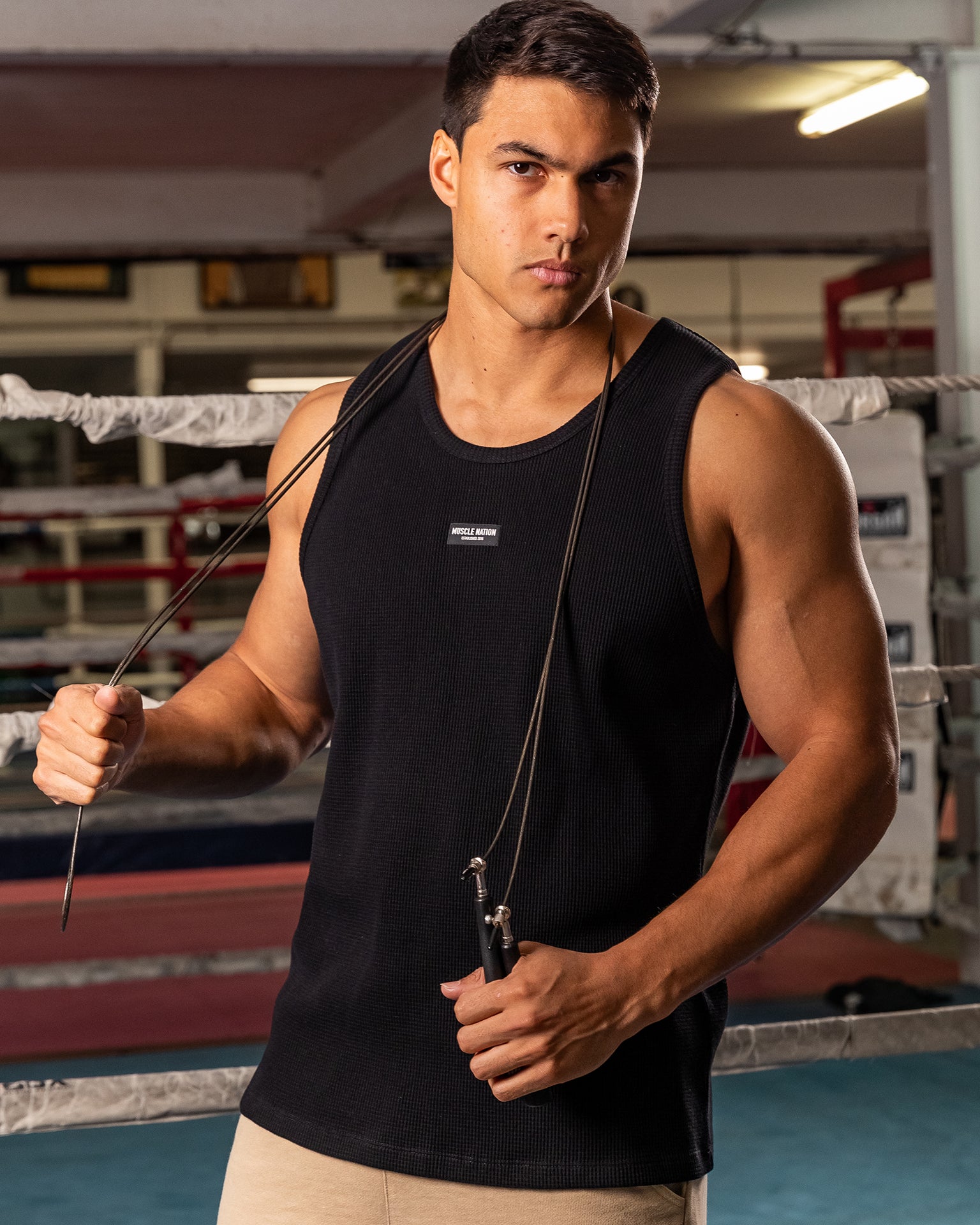 Waffle Tank - Black-Singlets & Tanks-S-082408BLK-S-MNAPPRL32451-1-Muscle Nation