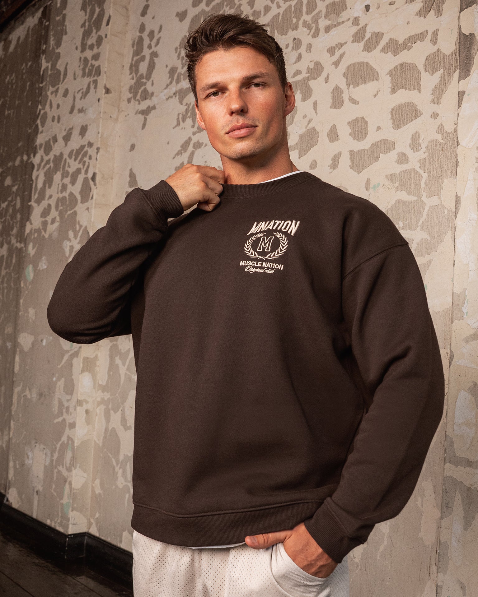 Heritage Crest Crew Pullover - Cocoa-Jumpers & Hoodies-XS-032514COCOA-XS-MNAPPRL41277-1-Muscle Nation