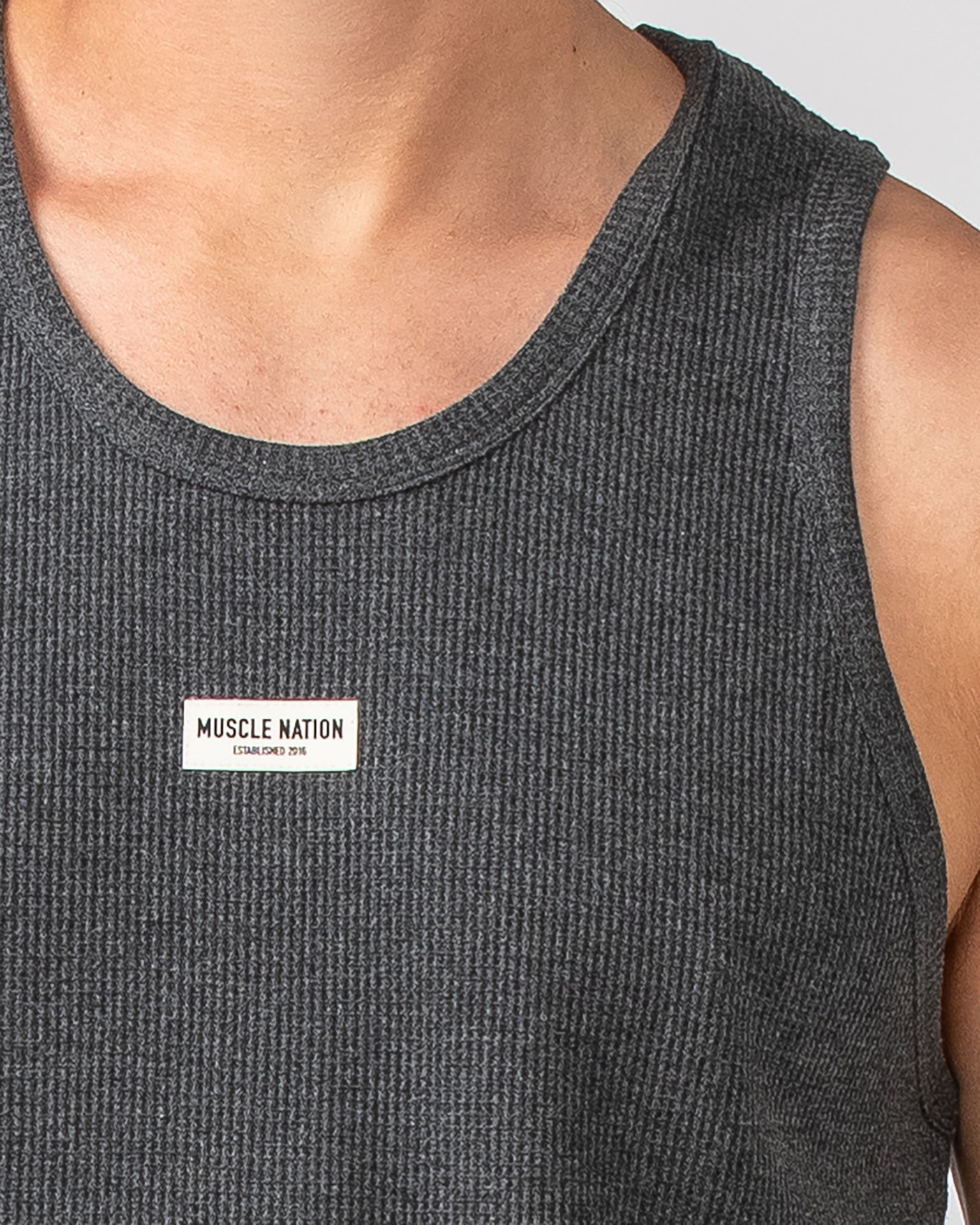 Waffle Tank - Charcoal Marl-Singlets & Tanks-S-082408CHARMRL-S-MNAPPRL32628-2-Muscle Nation