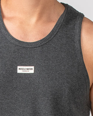 Waffle Tank - Charcoal Marl-Singlets & Tanks-S-082408CHARMRL-S-MNAPPRL32628-2-Muscle Nation