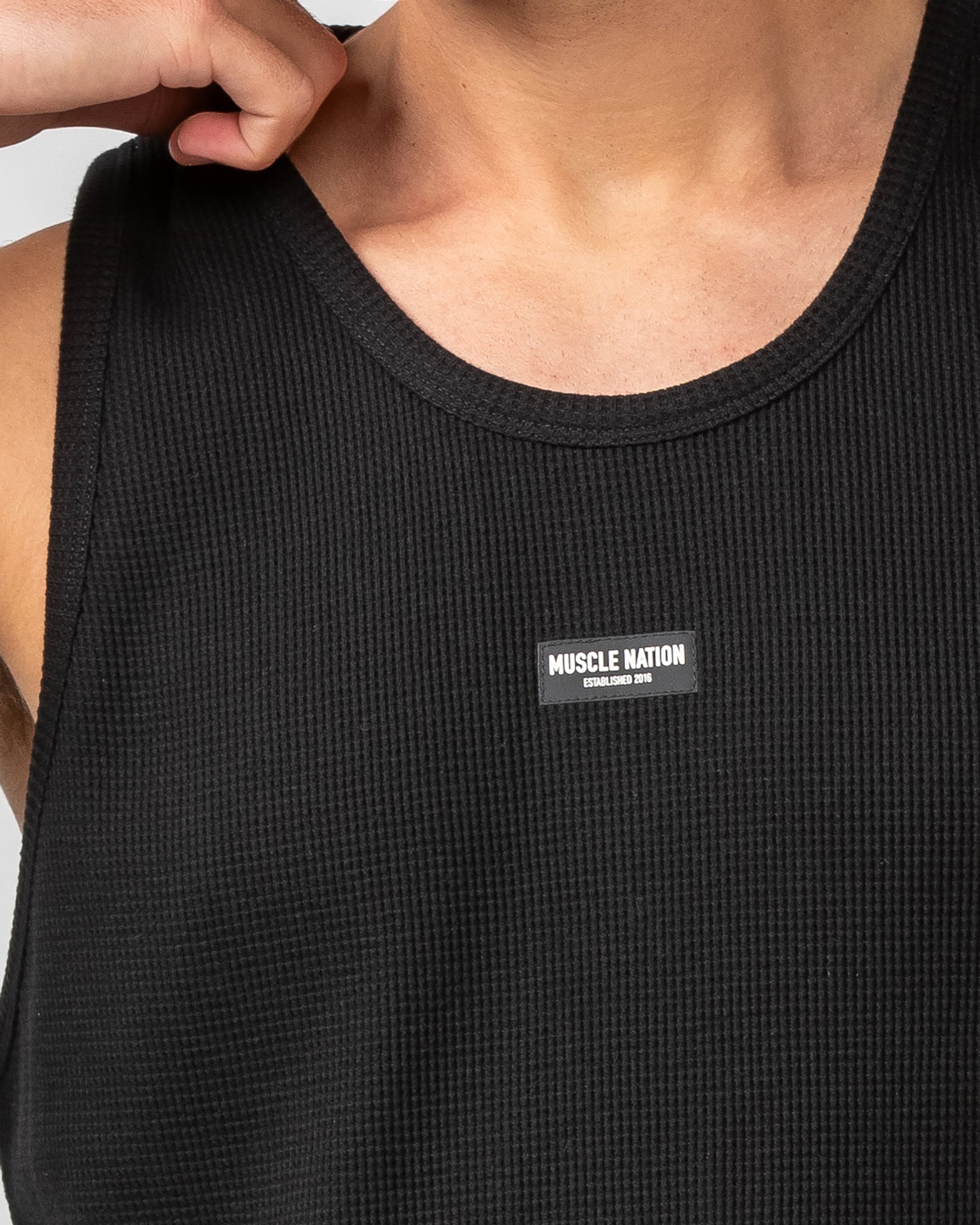 Waffle Tank - Black-Singlets & Tanks-S-082408BLK-S-MNAPPRL32451-4-Muscle Nation