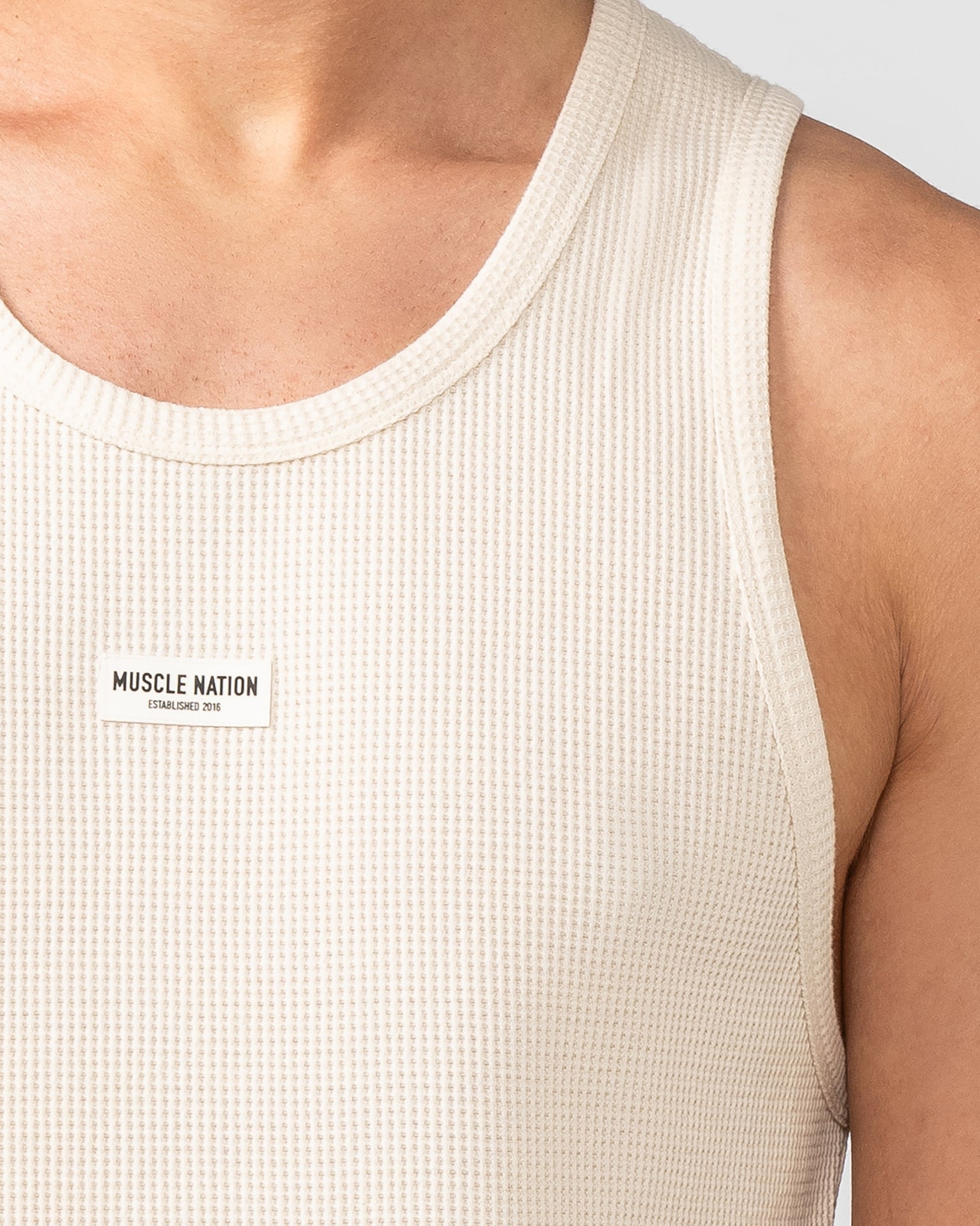 Waffle Tank - Travertine-Singlets & Tanks-S-082408TRAV-S-MNAPPRL32458-2-Muscle Nation