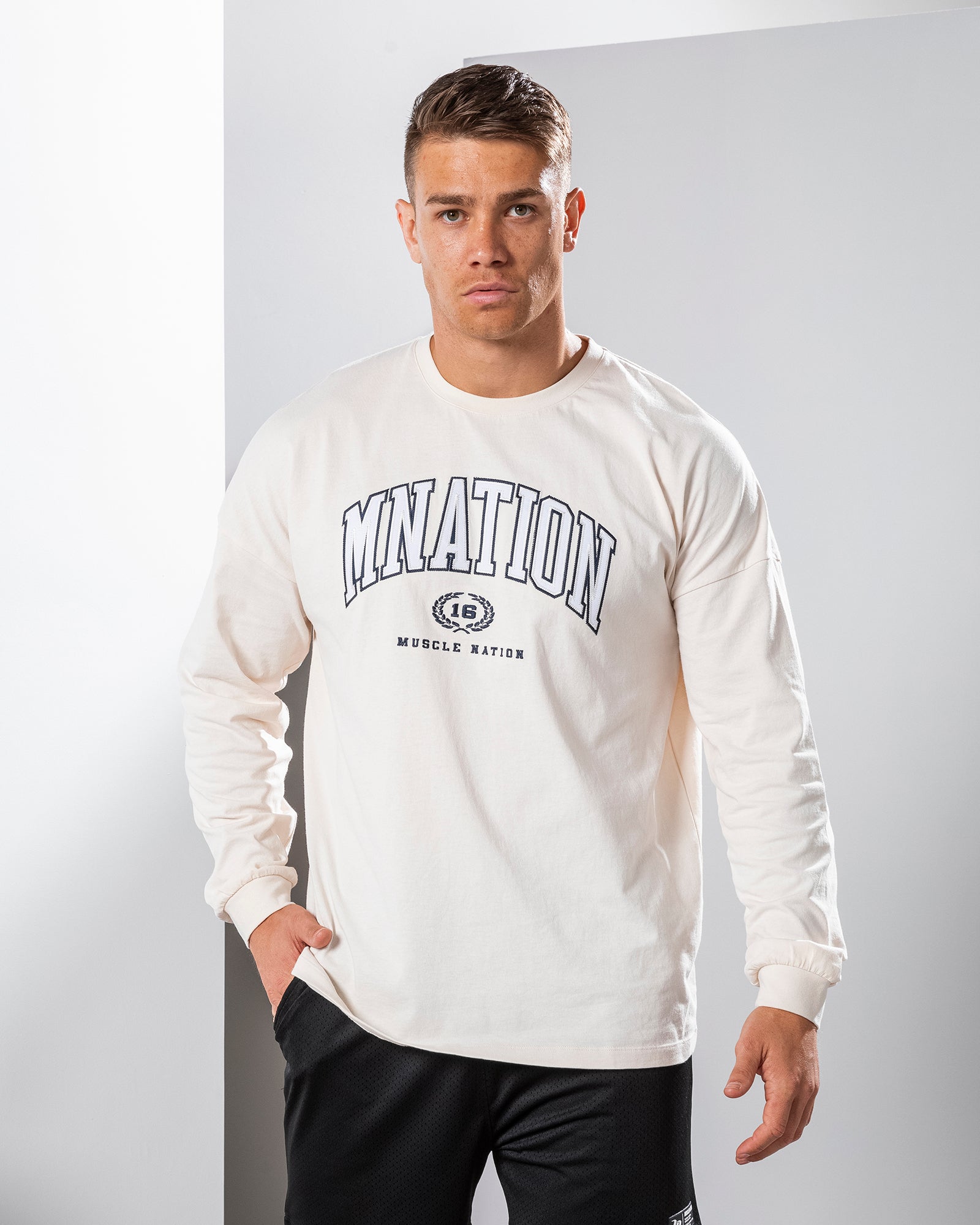 MN Varsity Oversized Long Sleeve Tee - Travertine