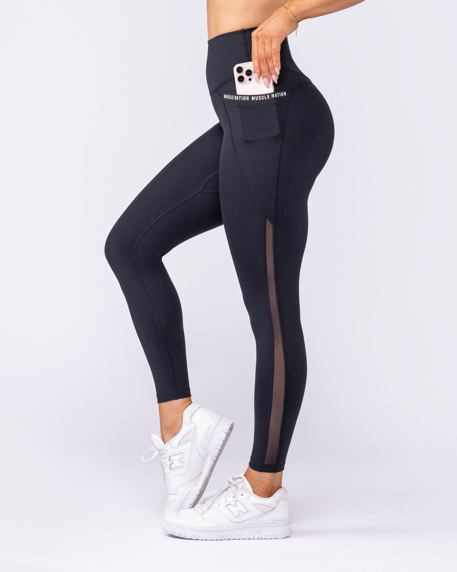 Illusion Signature Pocket Ankle Length Leggings - Black-Leggings-XXS-112531BLK-XXS-MNAPPRL44925-2-Muscle Nation
