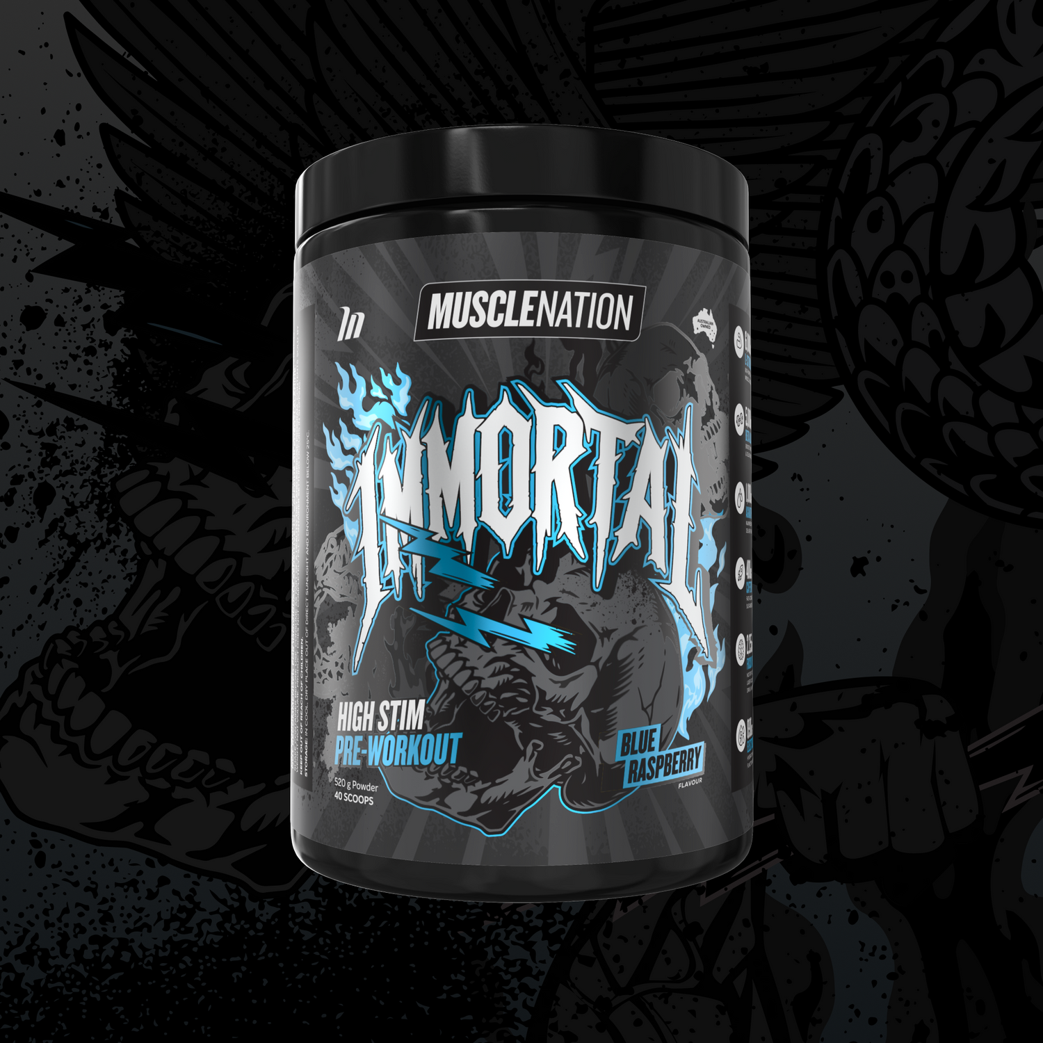 IMMORTAL Pre-Workout - Blue Raspberry - 40 serves-Pre-Workouts-MNSUPPS0406-9359054002951-1-Muscle Nation