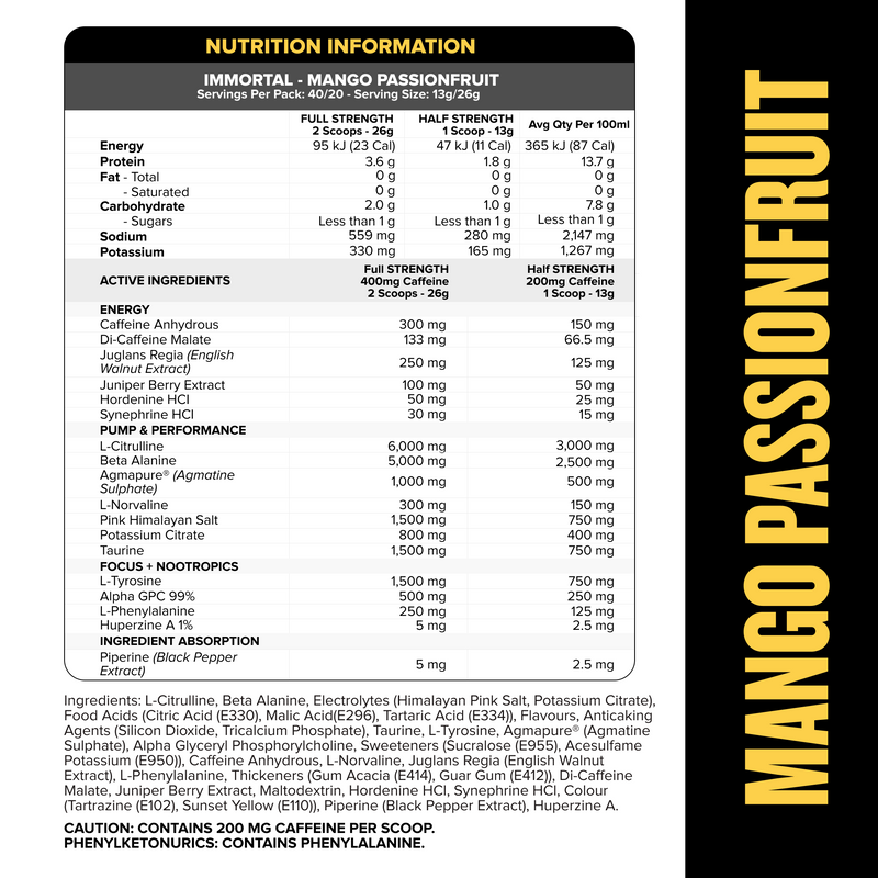 IMMORTAL Pre-Workout Mango Passionfruit - Muscle Nation pre-workout, view 2