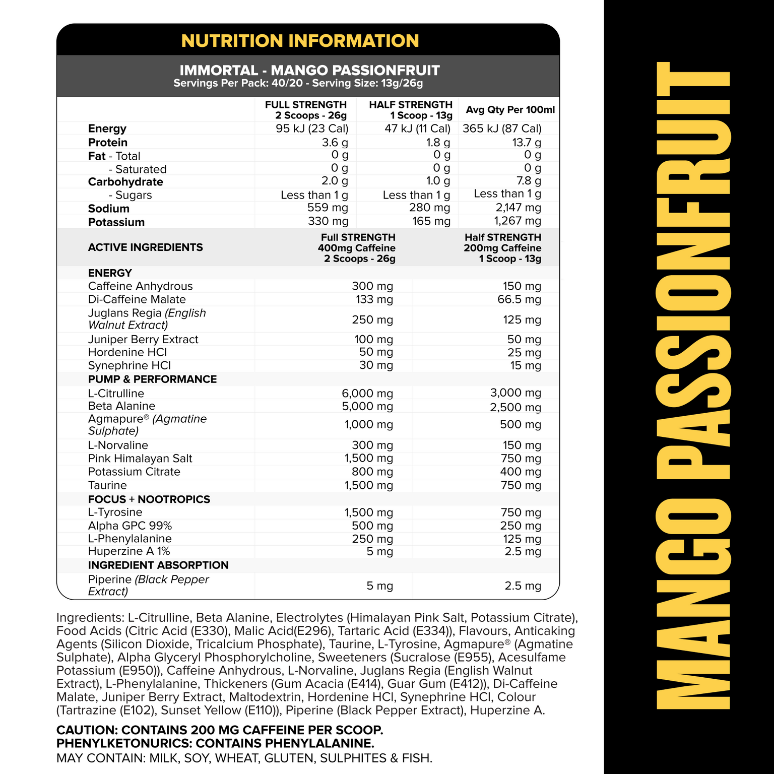 IMMORTAL Pre-Workout - Mango Passionfruit - 40 serves