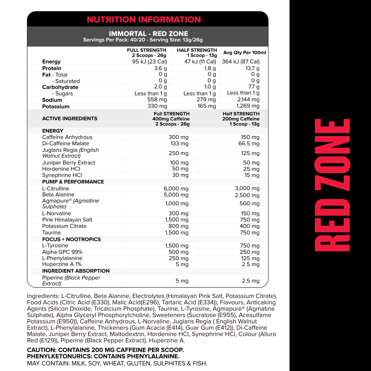 IMMORTAL Pre-Workout - Red Zone - 40 serves