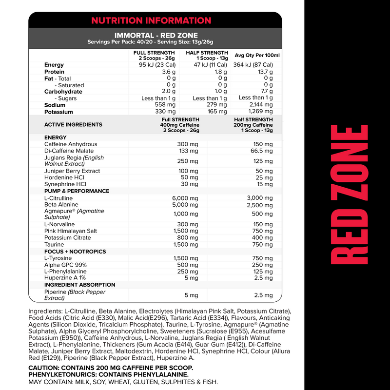 IMMORTAL Pre-Workout - Red Zone - 40 serves