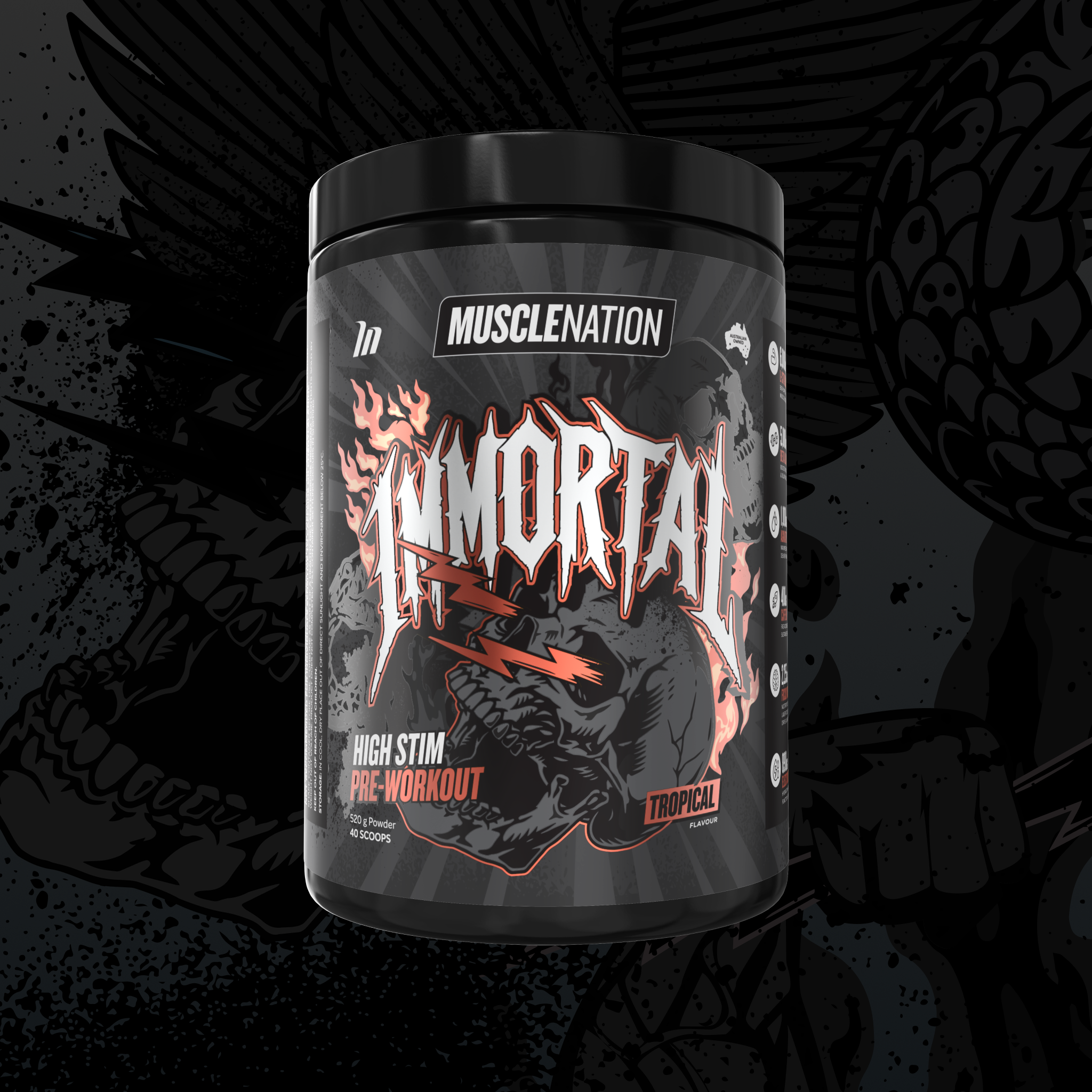 IMMORTAL Pre-Workout - Tropical - 40 serves-Pre-Workouts-MNSUPPS0408-9359054002968-1-Muscle Nation