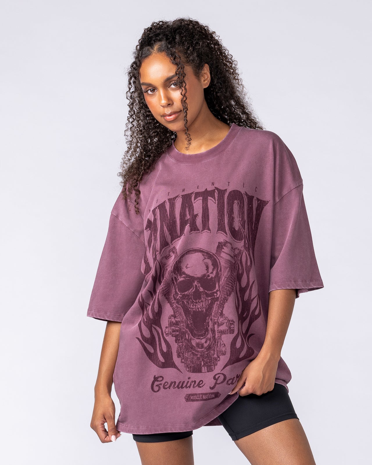 Iron Skull Oversized Tee - Washed Maroon