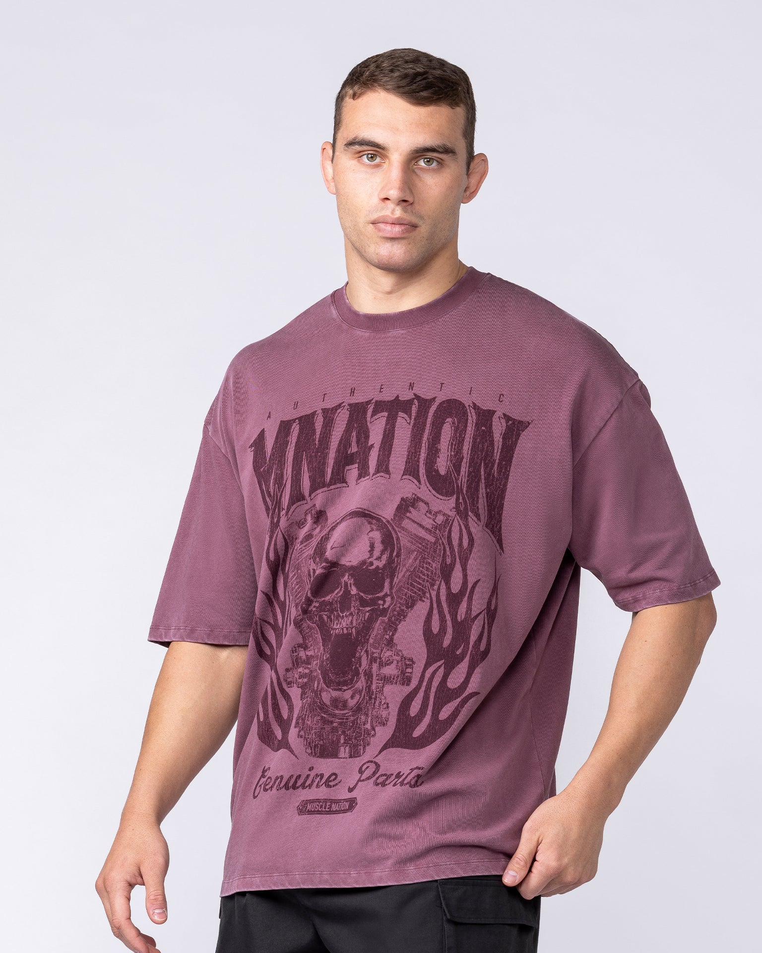 Iron Skull Oversized Tee - Washed Maroon