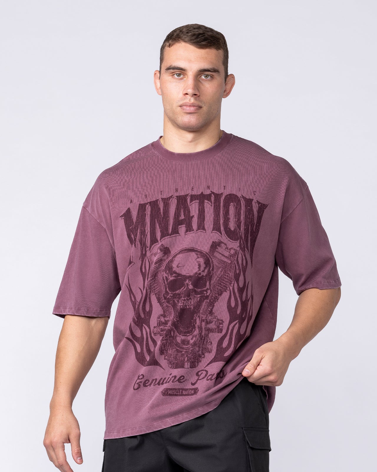 Iron Skull Oversized Tee - Washed Maroon