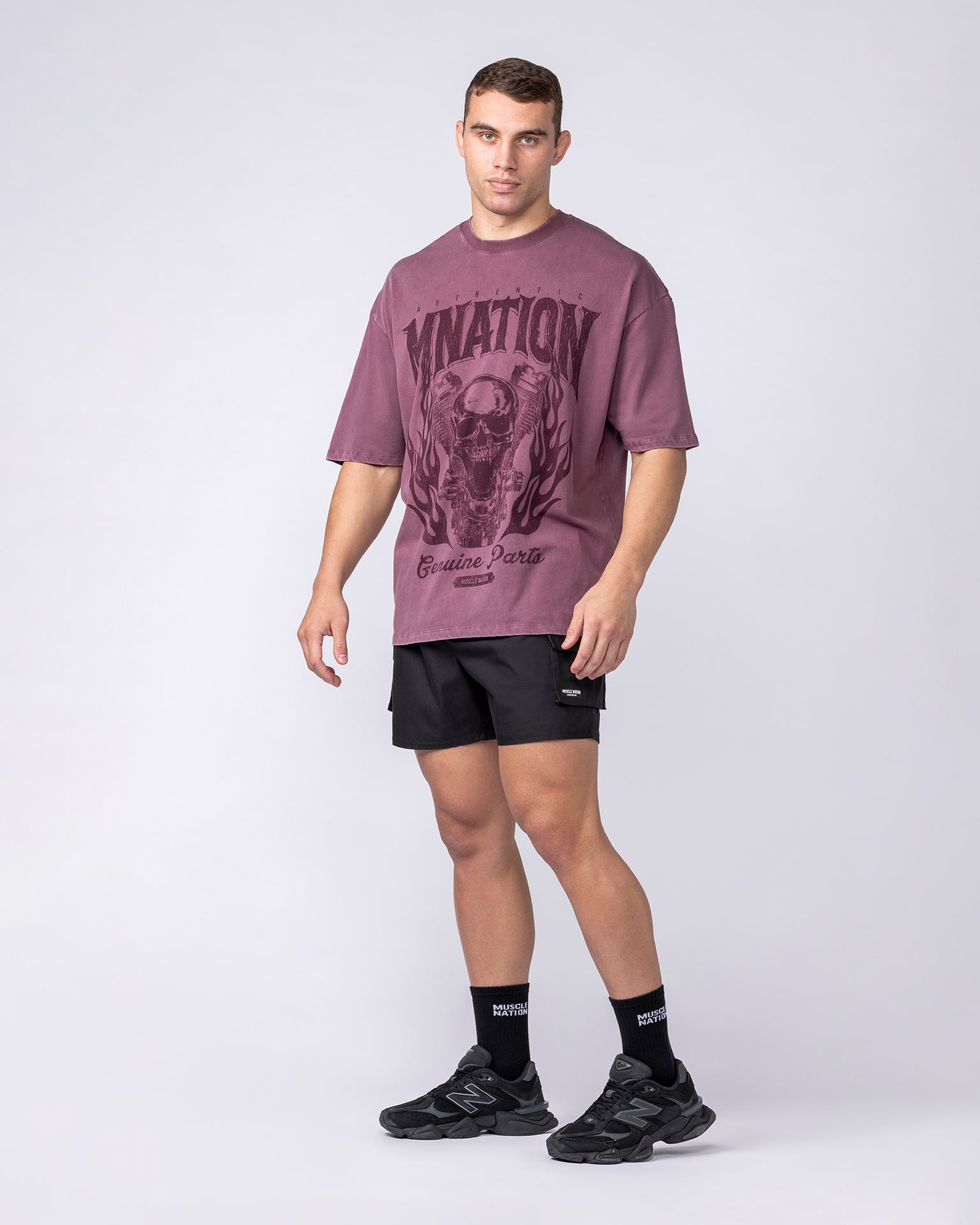 Iron Skull Oversized Tee - Washed Maroon