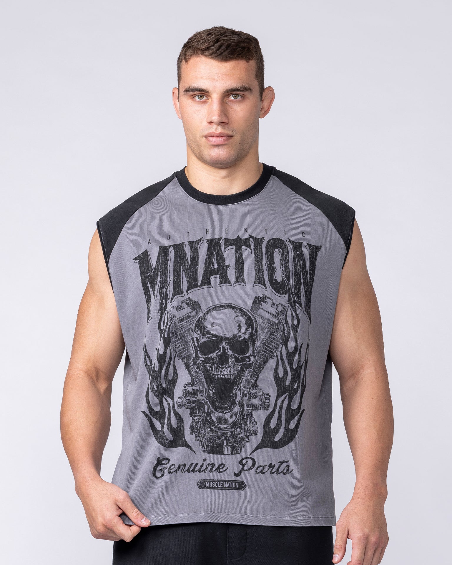 Iron Skull Raglan Boxy Muscle Tank - Washed Tornado