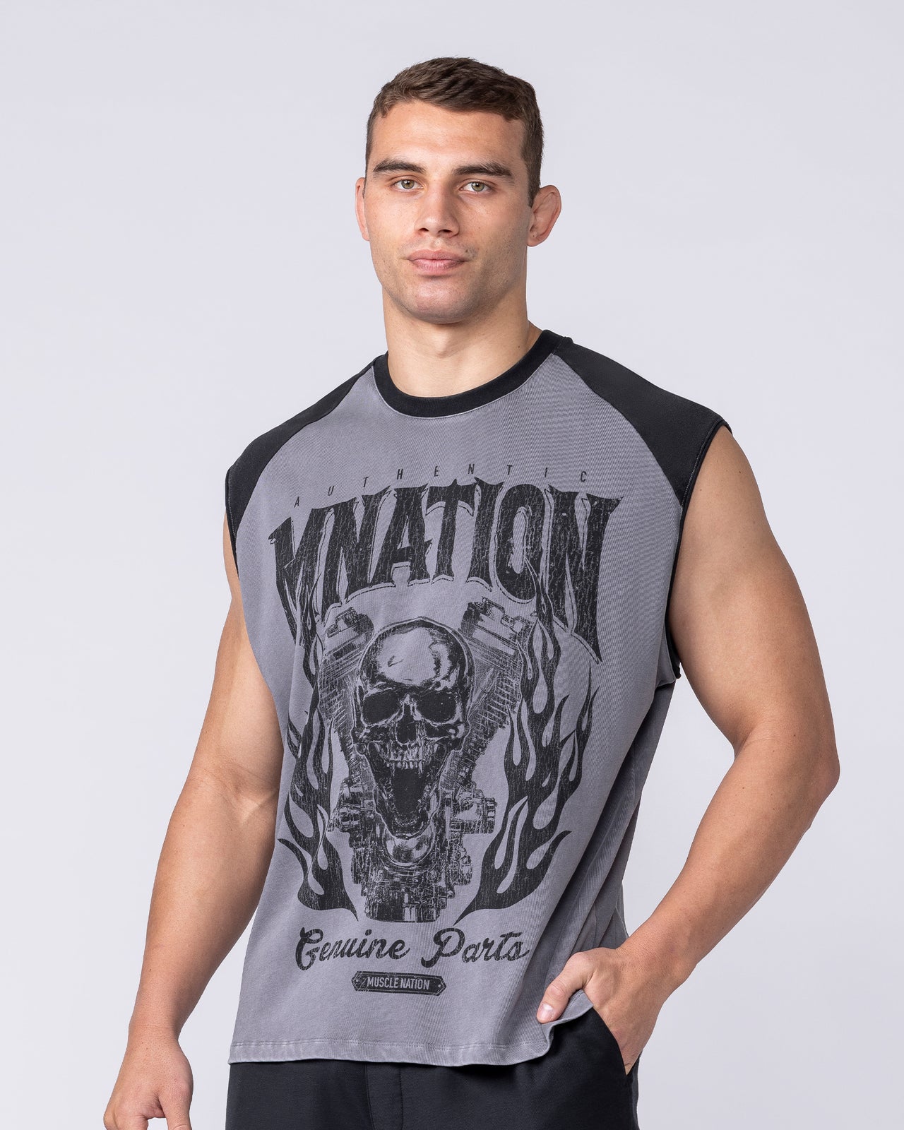 Iron Skull Raglan Boxy Muscle Tank - Washed Tornado
