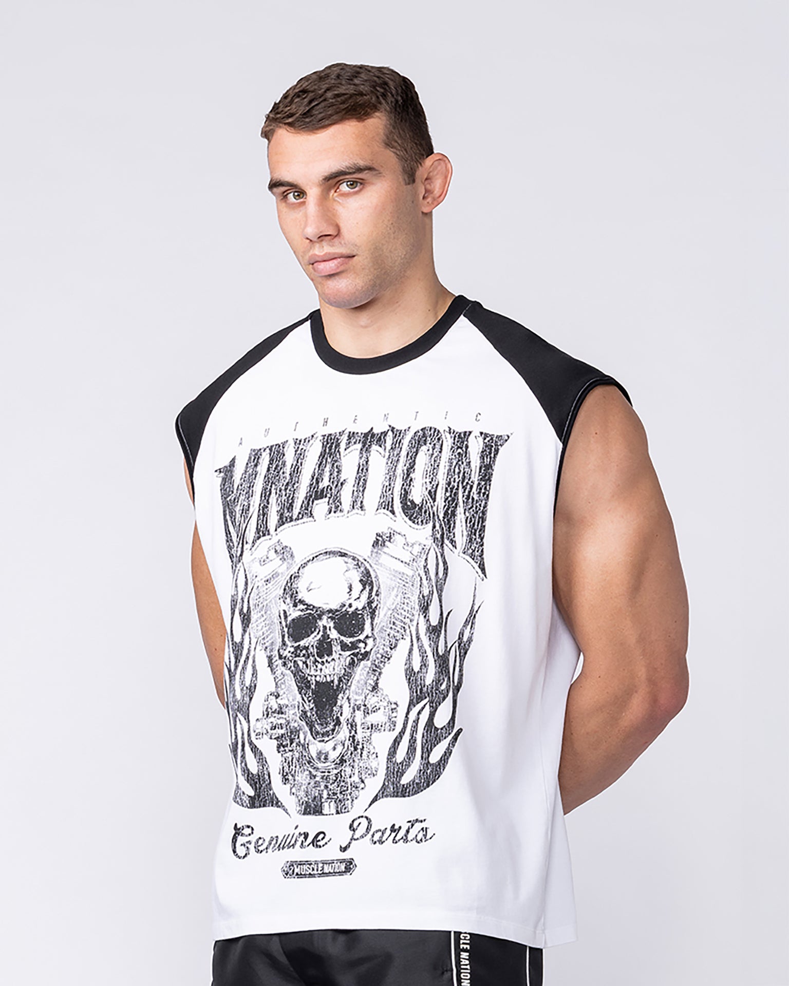 Iron Skull Raglan Boxy Muscle Tank - White