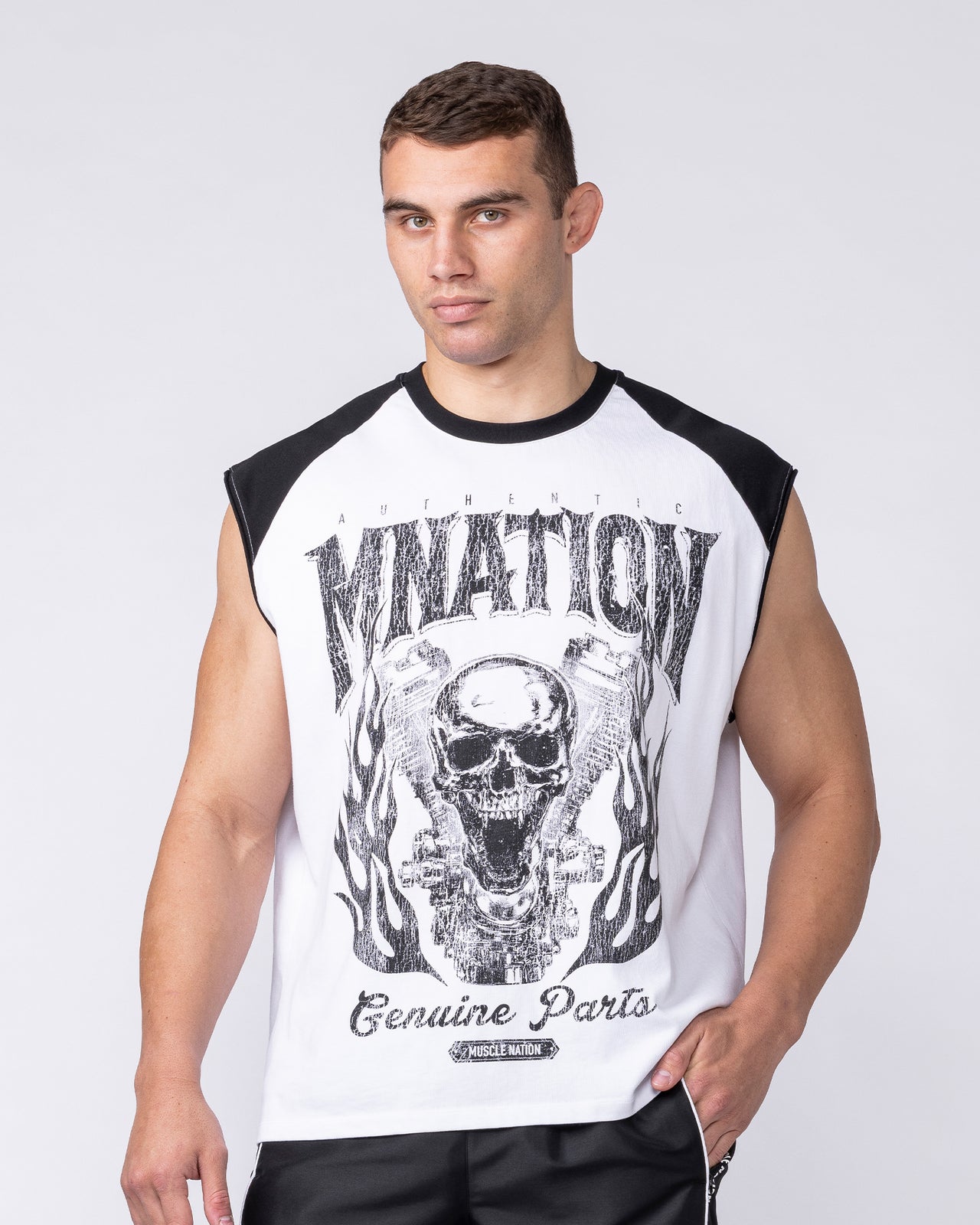 Iron Skull Raglan Boxy Muscle Tank - White