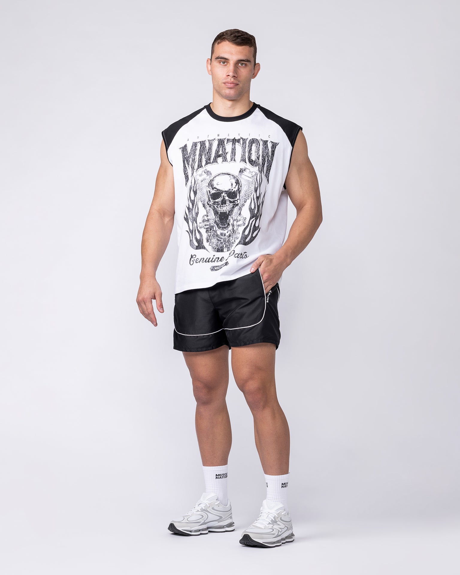 Iron Skull Raglan Boxy Muscle Tank - White