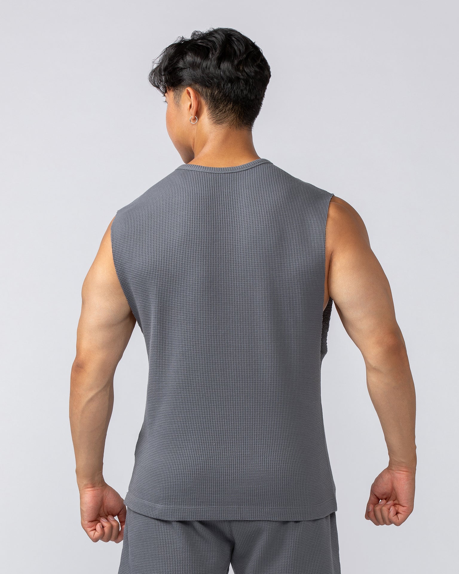Lee Lem Short Boxy Waffle Muscle Tank - Platinum Grey-Singlets & Tanks-XS-022548PLGREY-XS-MNAPPRL42806-6-Muscle Nation