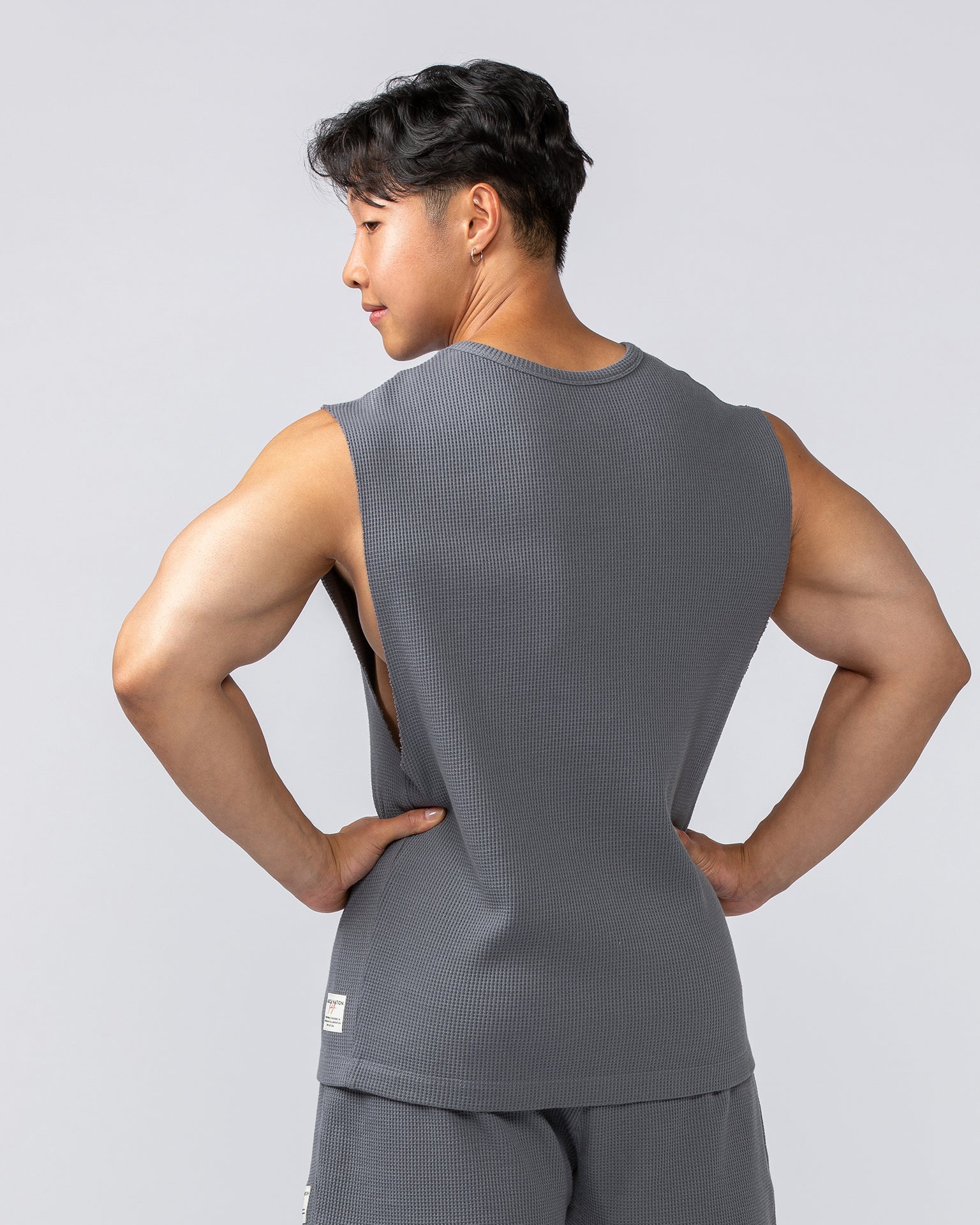 Lee Lem Short Boxy Waffle Muscle Tank - Platinum Grey-Singlets & Tanks-XS-022548PLGREY-XS-MNAPPRL42806-5-Muscle Nation