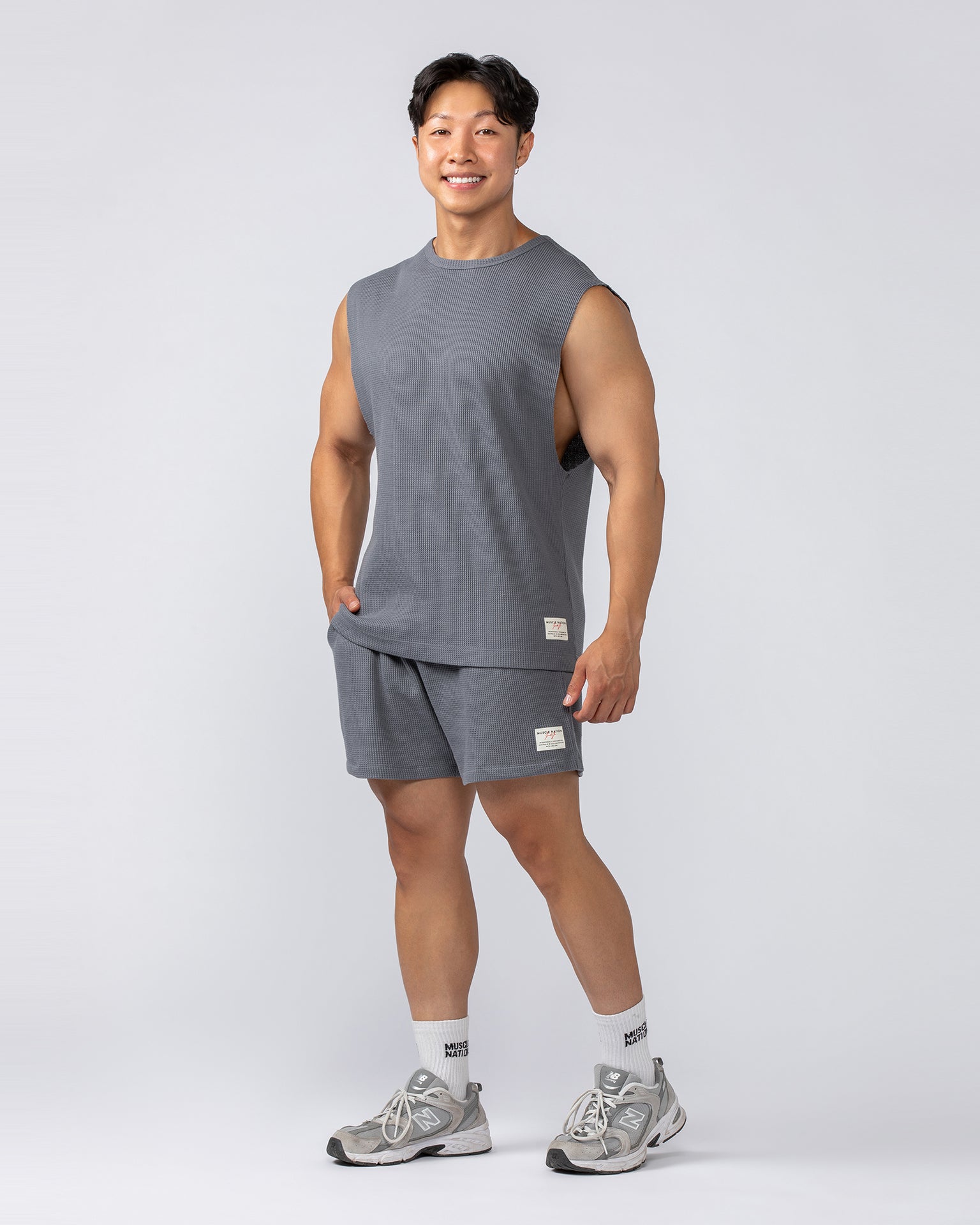 Lee Lem Short Boxy Waffle Muscle Tank - Platinum Grey-Singlets & Tanks-XS-022548PLGREY-XS-MNAPPRL42806-7-Muscle Nation