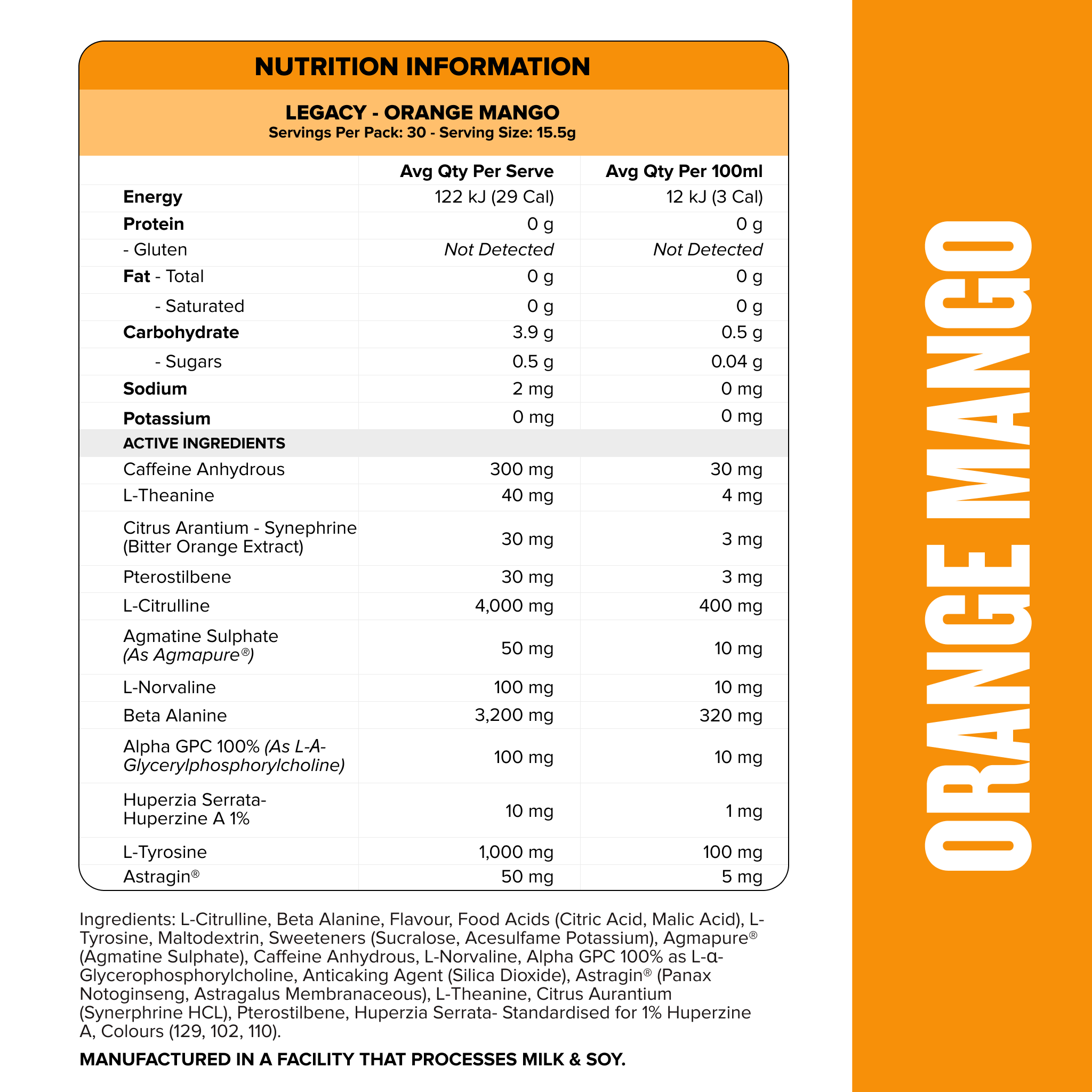 LEGACY Pre-Workout Energy - Orange Mango - 30 serves-Pre-Workouts-MNSUPPS0335-745114578150-2-Muscle Nation