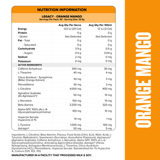 LEGACY Pre-Workout Energy - Orange Mango - 30 serves-Pre-Workouts-MNSUPPS0335-745114578150-2-Muscle Nation