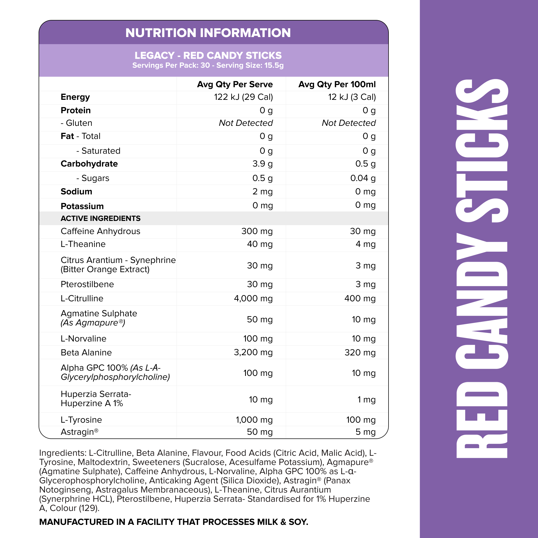LEGACY Pre-Workout Energy - Red Candy Sticks - 30 serves-Pre-Workouts-MNSUPPS0135-745125305851-2-Muscle Nation