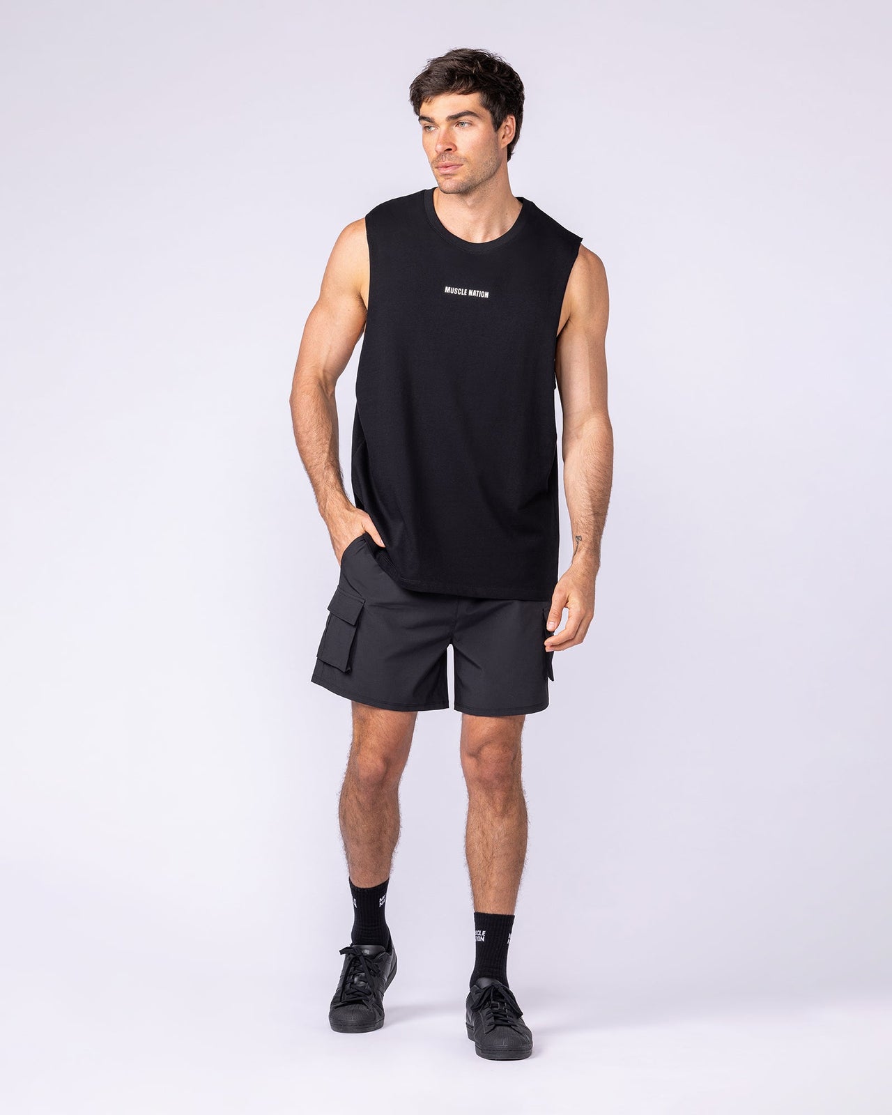 Lifestyle Training Tank Black - Muscle Nation men's muscle tank, view 5