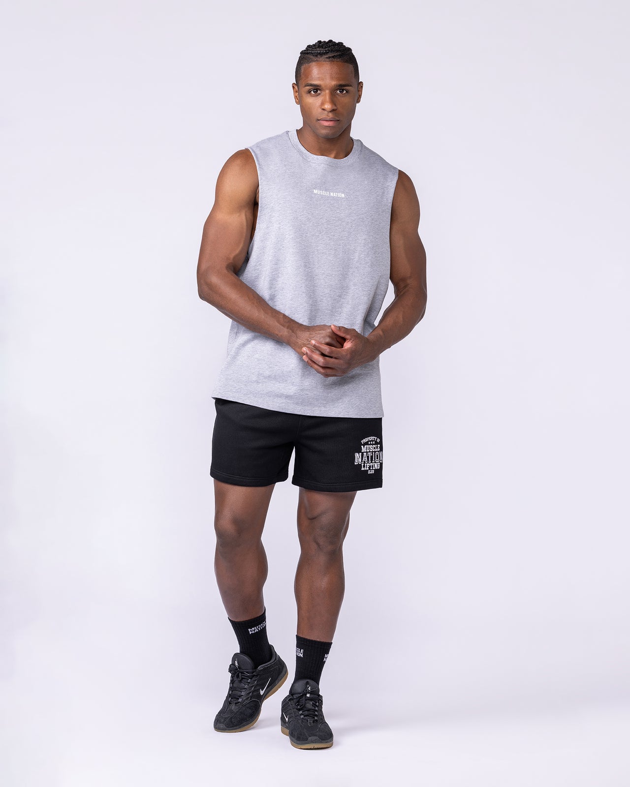 Lifestyle Training Tank Light Grey Marl - Muscle Nation men's muscle tank, view 5