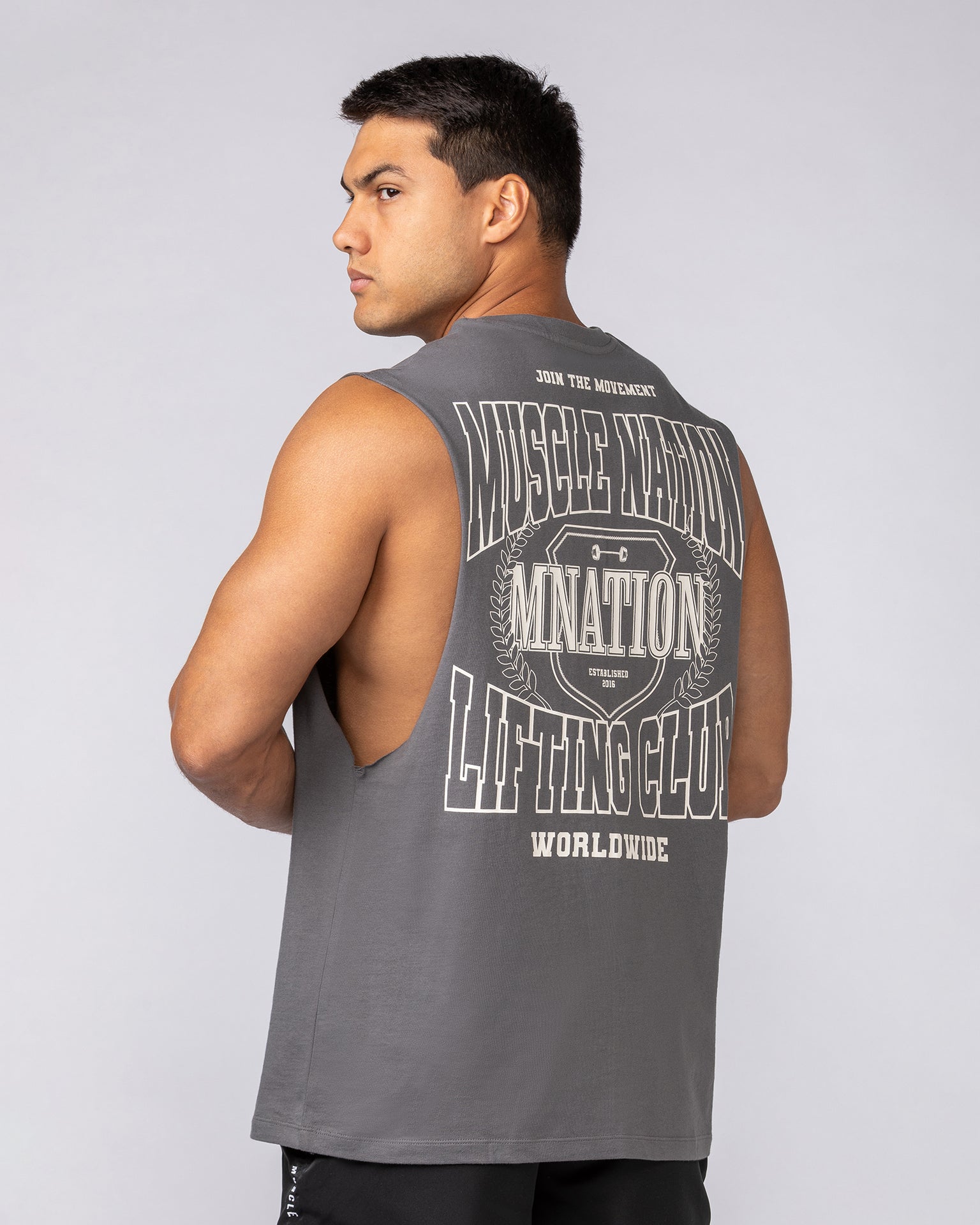 Lifting Club Drop Arm Tank - Gunmetal-Singlets & Tanks-S-062528GUNMTL-S-MNAPPRL43258-1-Muscle Nation
