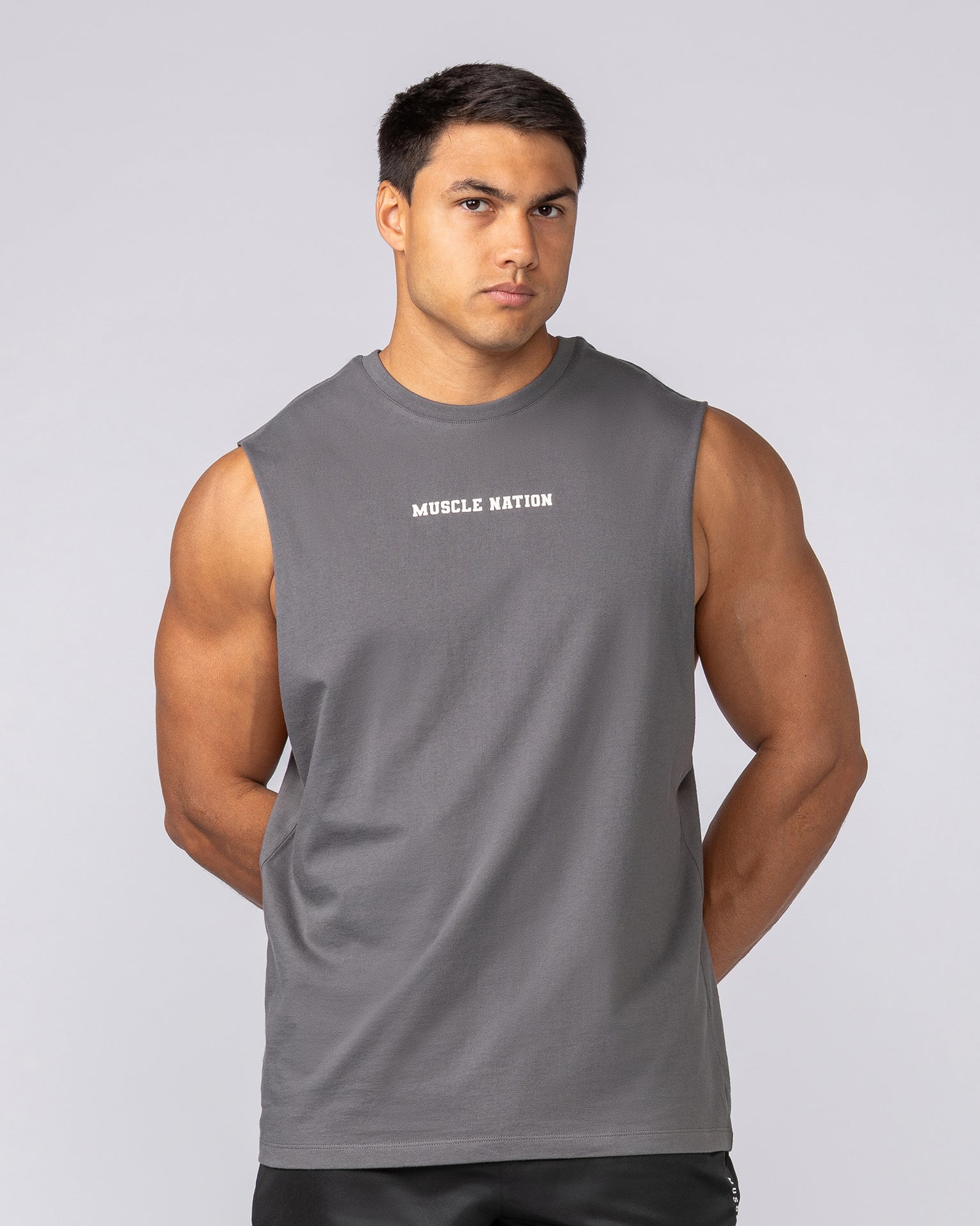 Lifting Club Drop Arm Tank - Gunmetal-Singlets & Tanks-S-062528GUNMTL-S-MNAPPRL43258-2-Muscle Nation