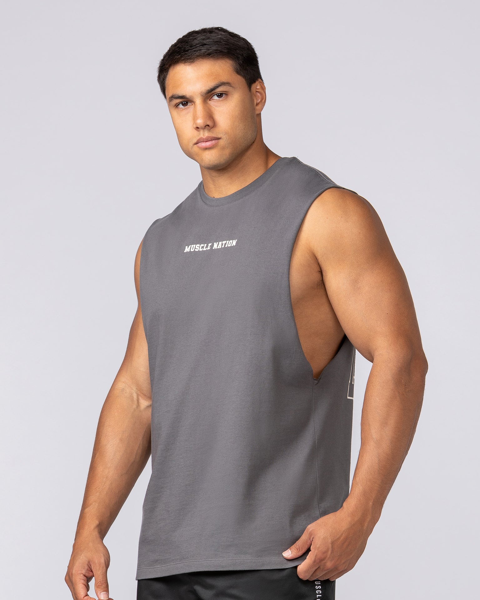 Lifting Club Drop Arm Tank - Gunmetal-Singlets & Tanks-S-062528GUNMTL-S-MNAPPRL43258-3-Muscle Nation