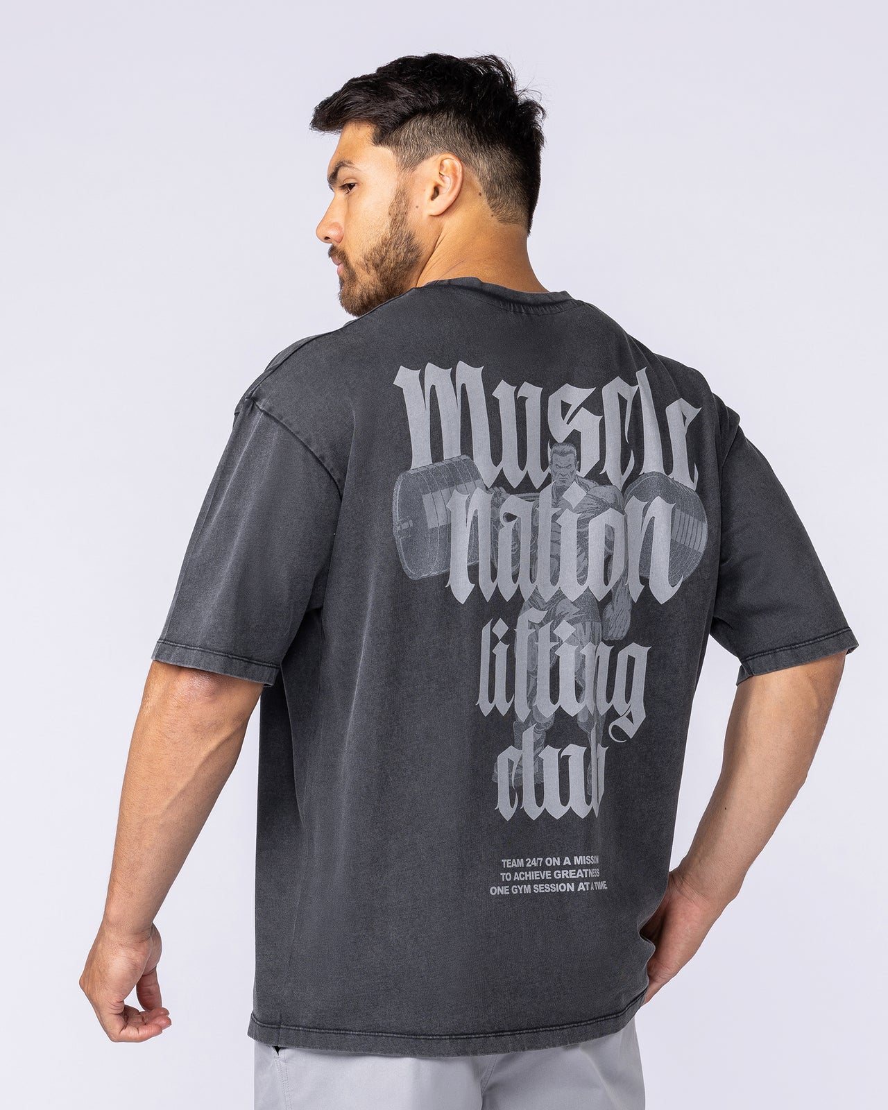Lifting Club Oversized Vintage Tee Washed Black - Muscle Nation men's gym tee, view 5