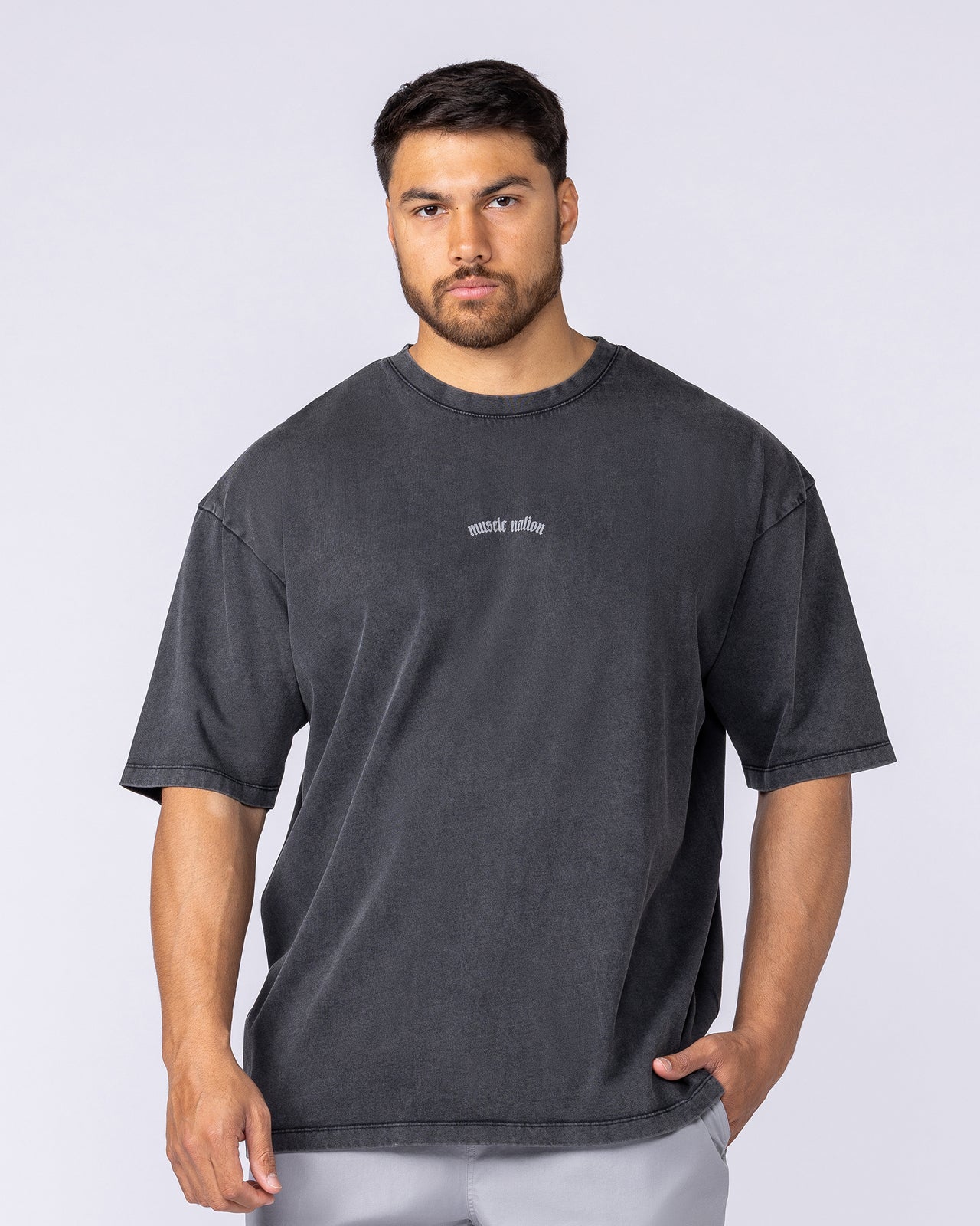 Lifting Club Oversized Vintage Tee Washed Black - Muscle Nation men's gym tee, view 2